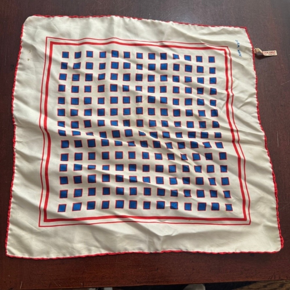 Vintage John Weitz Silk Pocket Square Made in Italy Red Blue Geometric 18.5"